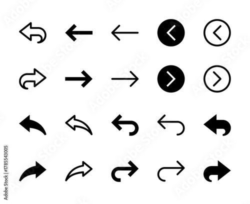 20 Navigation Arrow Line Icon Set for UI/UX Controls in solid and line style