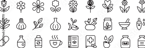 Discover the beauty of healing herbs and natural remedies with this elegant collection of botanical icons originally crafted as a scalable vector graphic
