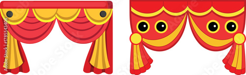 theater curtain illustration, stage drapery graphics, performance decor vector, red curtain design, dramatic stage elements, show opening illustration, theater clipart pack, performance background art