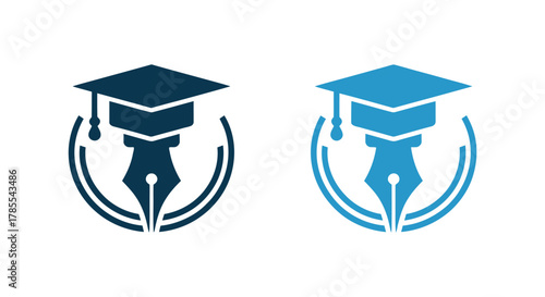 Graduation cap and pen logo design symbolizing education and learning achievements.