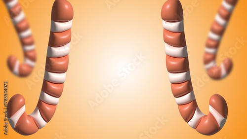 Orange background with 3D candy canes and glowing light
