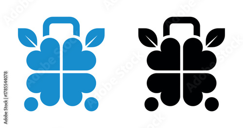 A stylized shopping bag icon with heart-shaped leaves and spheres represents eco-friendly shopping.