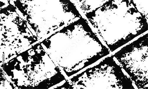 Abstract black and white geometric grid pattern with distressed texture and grunge style