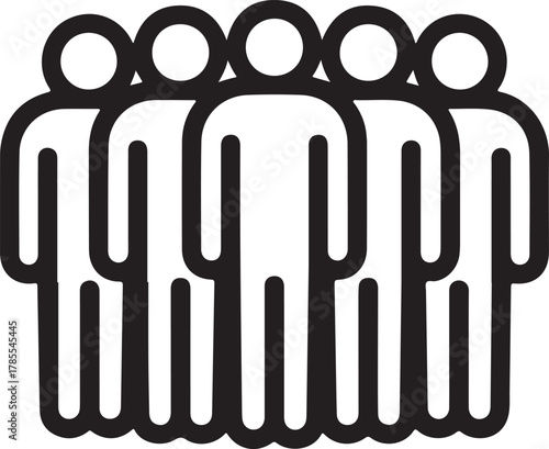 Group of six people vector icon representing community, team, users, or audience in a modern outline style
