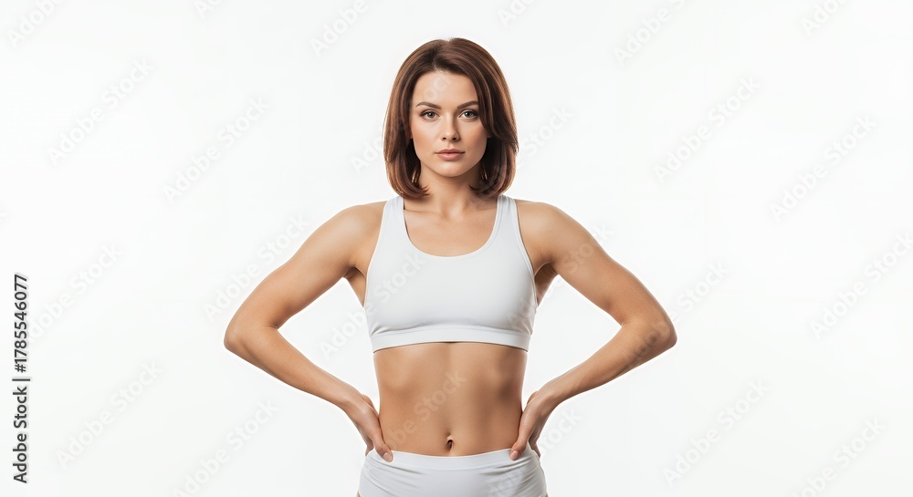 Fototapeta premium Athletic woman in sportswear posing against a white background