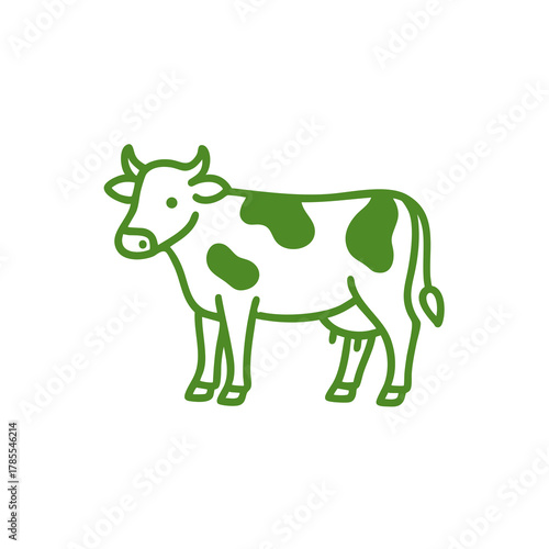Cow icon set on transparent background. Green cow line icon set. Flat animal symbol PNG illustration