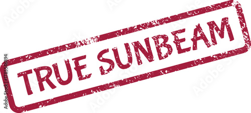 Red distressed rubber stamp with the words TRUE SUNBEAM suggesting authenticity and warmth