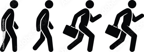 Stick Figure Progressing From Walking to Running With a Briefcase, Business Concept