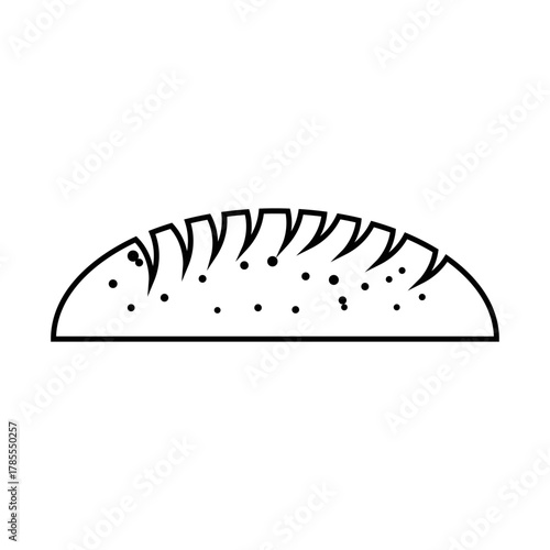 A single, isolated bread icon. A loaf of bread. Vector illustration, doodle style, black and white colors. Can be used in mobile apps, websites, and advertising.