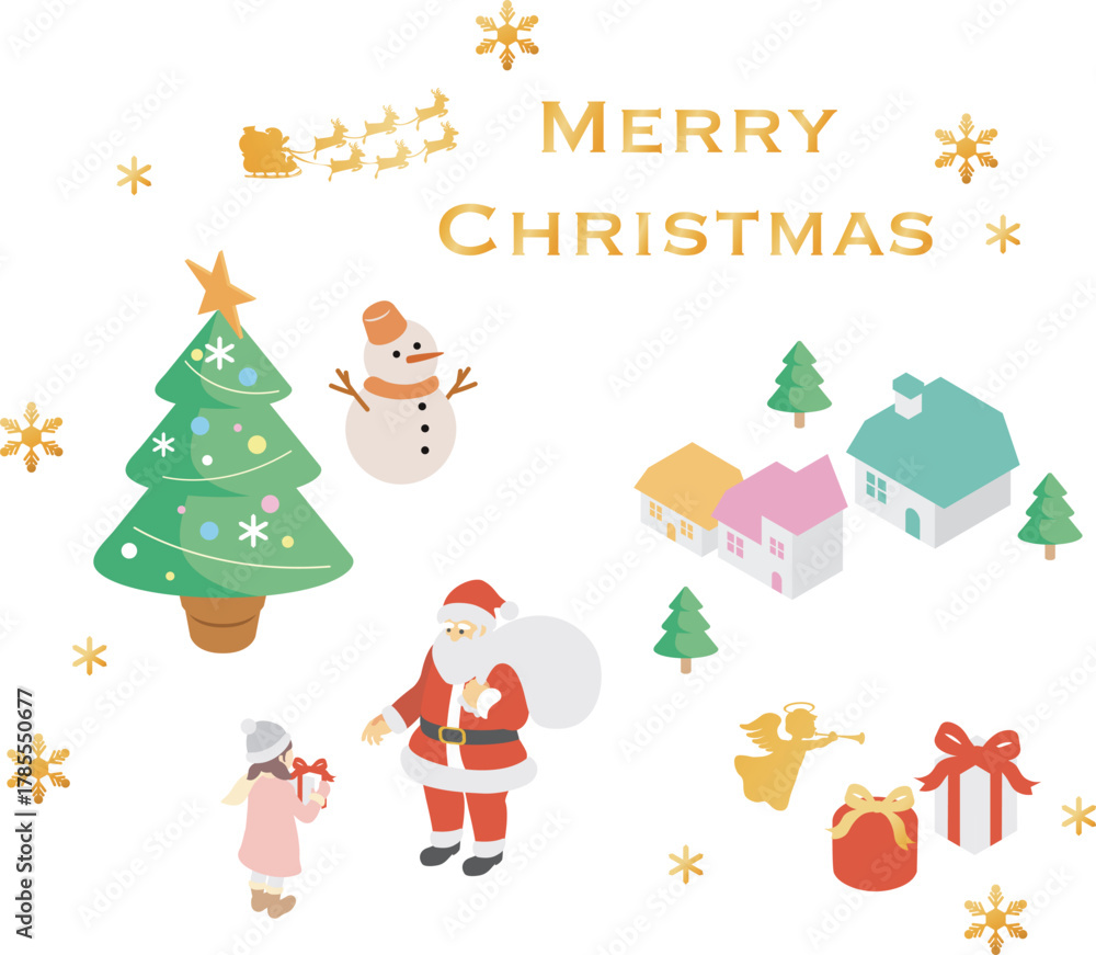 Fototapeta premium Merry Christmas! Isometric Winter Decoration Elements