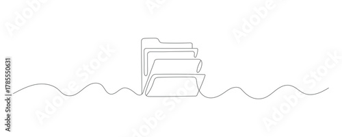 Continuous single line drawing of a folder icon. One continuous line drawing of a file folder icon vector illustration. Editable stroke