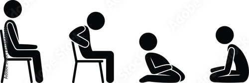 Stick Figures Illustrating Stages of Depression, from Sitting Upright to Curled Up Position