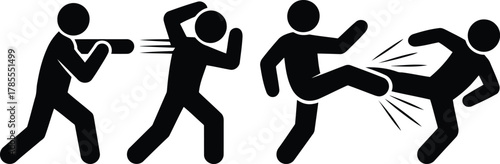 Stick Figures in Sequence Pointing, Flinching, Kicking, and Being Kicked Stick Figure Illustration