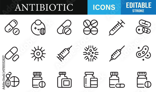 Clean outline antibiotic illustrations ideal for healthcare apps, pharmacy branding, and guides