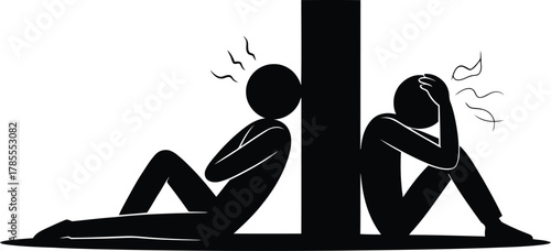 Two Silhouetted Stick Figures BacktoBack Depicting Stress, Separation, and Mental Health Issues