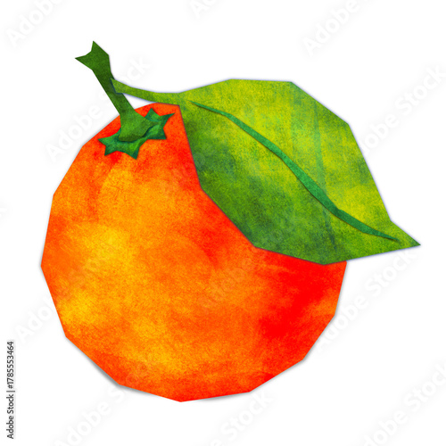 Paper Cut Orange Fruit Illustration with Leaf