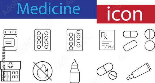 set of medical line icons vector. pill, prescription, pharmacy, drug, drop, capsule vector line art design
