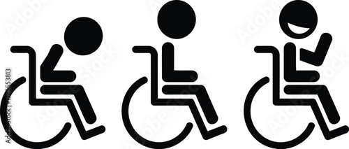 Wheelchair User Pictograms Decline, Acceptance, and Happiness Represented in Black and White Images