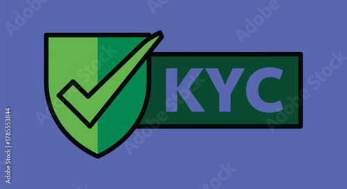Verified KYC compliance symbol on green shield with checkmark, business security