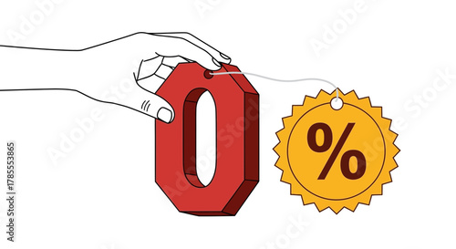 Zero percent discount tag held by hand, perfect for sales promotions