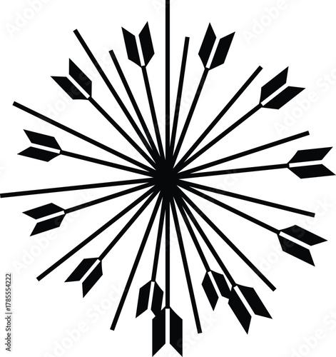 Black Arrows Radiating Outward in a Circular Starburst Pattern on a White Background radial graphic