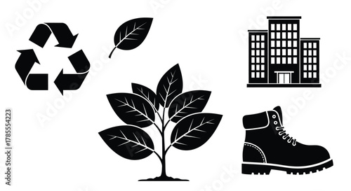 Icons for sustainability, growth, business, and work