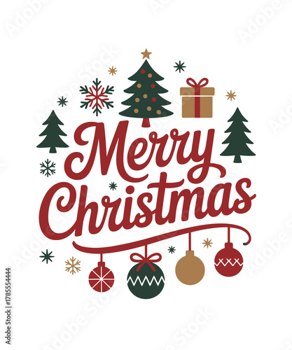 Festive “Merry Christmas” graphic featuring holiday icons