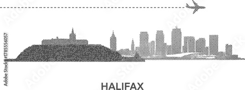 Halifax Skyline with Airplane and Dashed Line