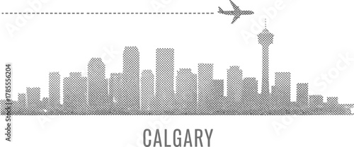 Calgary Skyline with Airplane and Travel Line