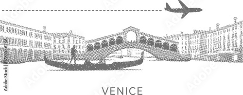 Vintage Venice Silhouette with Airplane and Gondola