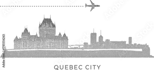 Quebec City Skyline with Airplane Flying Overhead