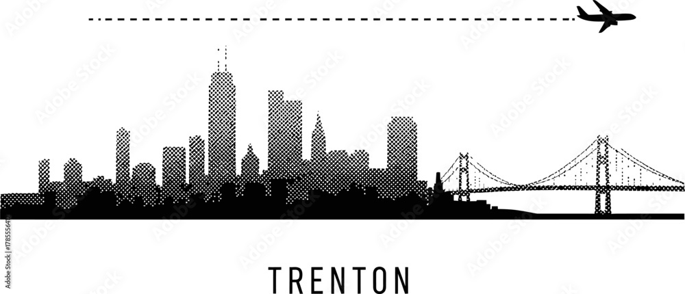 Obraz premium Trenton Skyline Silhouette with Airplane and Bridge