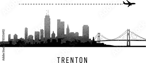 Trenton Skyline Silhouette with Airplane and Bridge