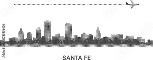 Santa Fe Skyline and Airplane Illustration