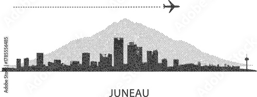 Juneau Alaska Skyline with Airplane and Mountain