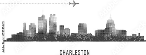 Charleston Skyline Silhouette with Airplane and Dashed Line