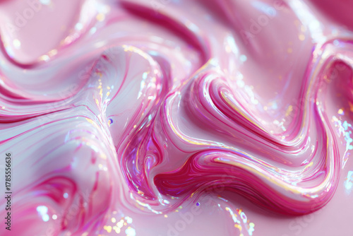 Aesthetic glossy wallpaper with iridescent pink liquid waves