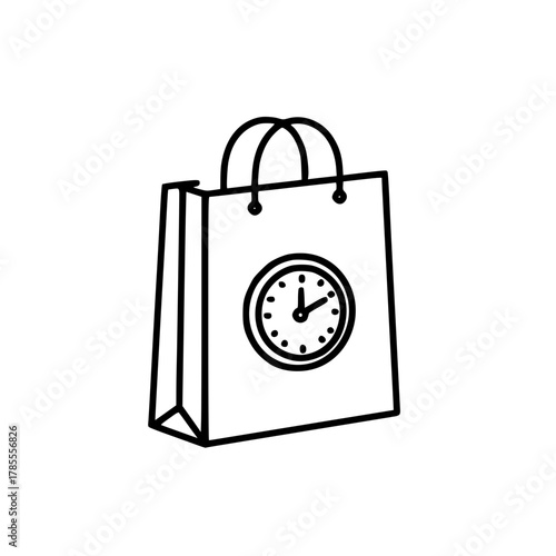 Creative clock icon on shopping tote representing time sensitive purchase and express retail service