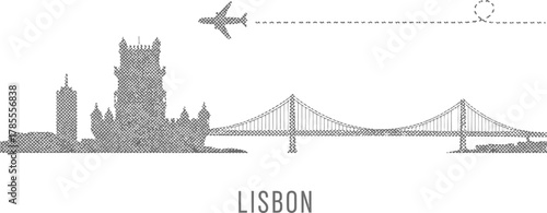 Lisbon Skyline with Airplane and Bridge