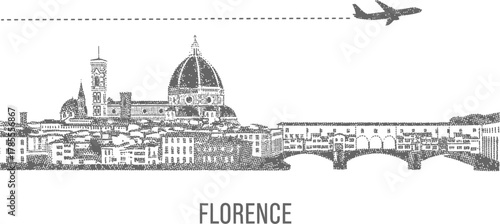 Florence Cityscape with Airplane and Ponte Vecchio Landmark