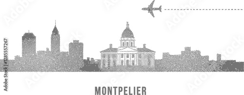 Montpellier Skyline with Airplane and Contrail Abstract Dot Art
