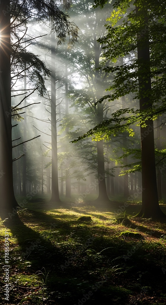 Obraz premium Sunlit Forest Canopy - A Majestic Display of Natures Beauty.