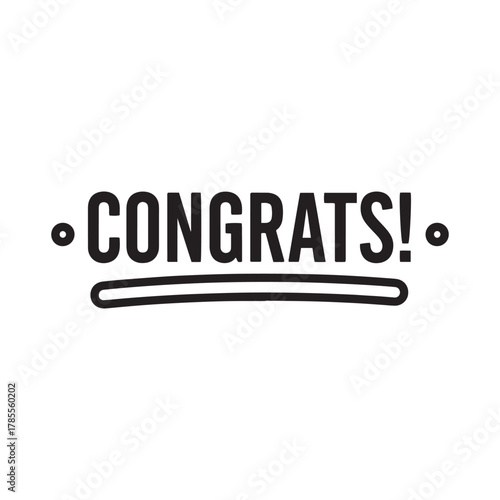 Congrats! bold typographic design with decorative line and dots.