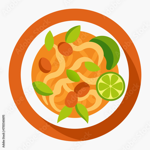 Pad Thai Noodles with Shrimp and Lime Vector Illustration