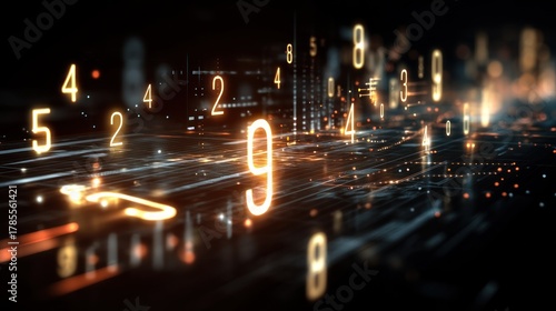 Abstract digital numbers glowing data visualization