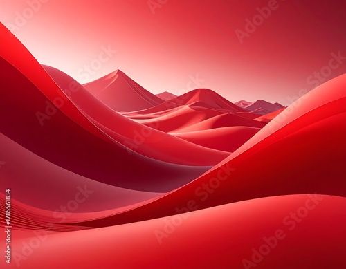 Fototapeta Naklejka Na Ścianę i Meble -  Surreal, abstract, landscape, undulating red sand dunes under a crimson sky