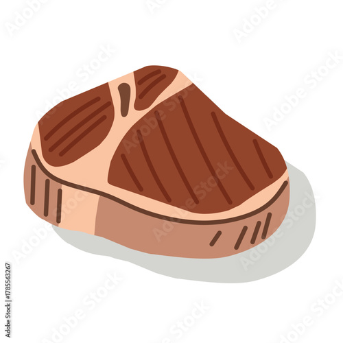 Beef Steak in Flat Cartoon Style for Restaurant Menu Design