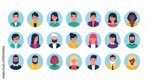 Diverse group of people avatars collection of profile pictures of men and women of different ages, ethnicities, and styles
