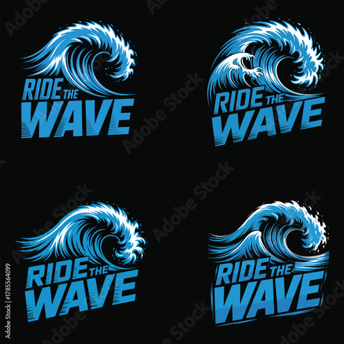 Ride The Wave dynamic ocean wave with text surfing water
