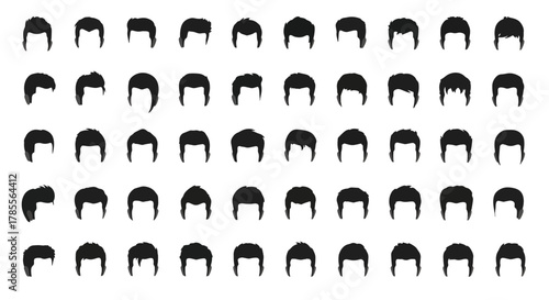 Collection of various black hair silhouettes, showcasing different styles and shapes for design or creative projects, offering a diverse range of options